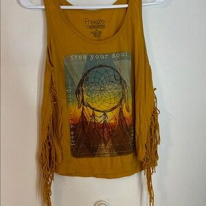 Freeze Mustard Yellow Fringe Tank Top